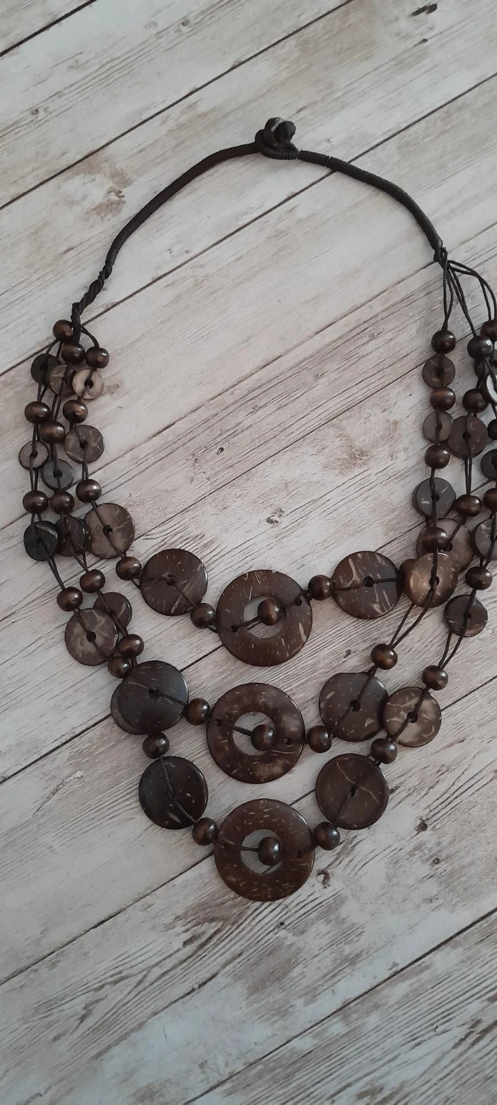 Collar de madera, (nuez de coco) formas redondas estilo Bohemio colores marrón – photo 2